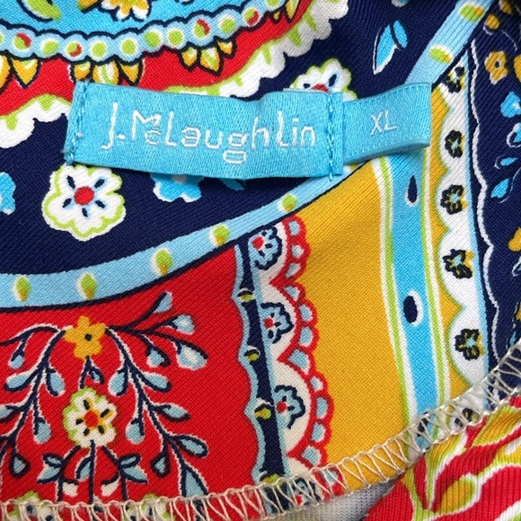 J. Mcglaughlin Catalina Shift Dress Shortsleeves Paisley Floral Red Yellow XL - Picture 8 of 9